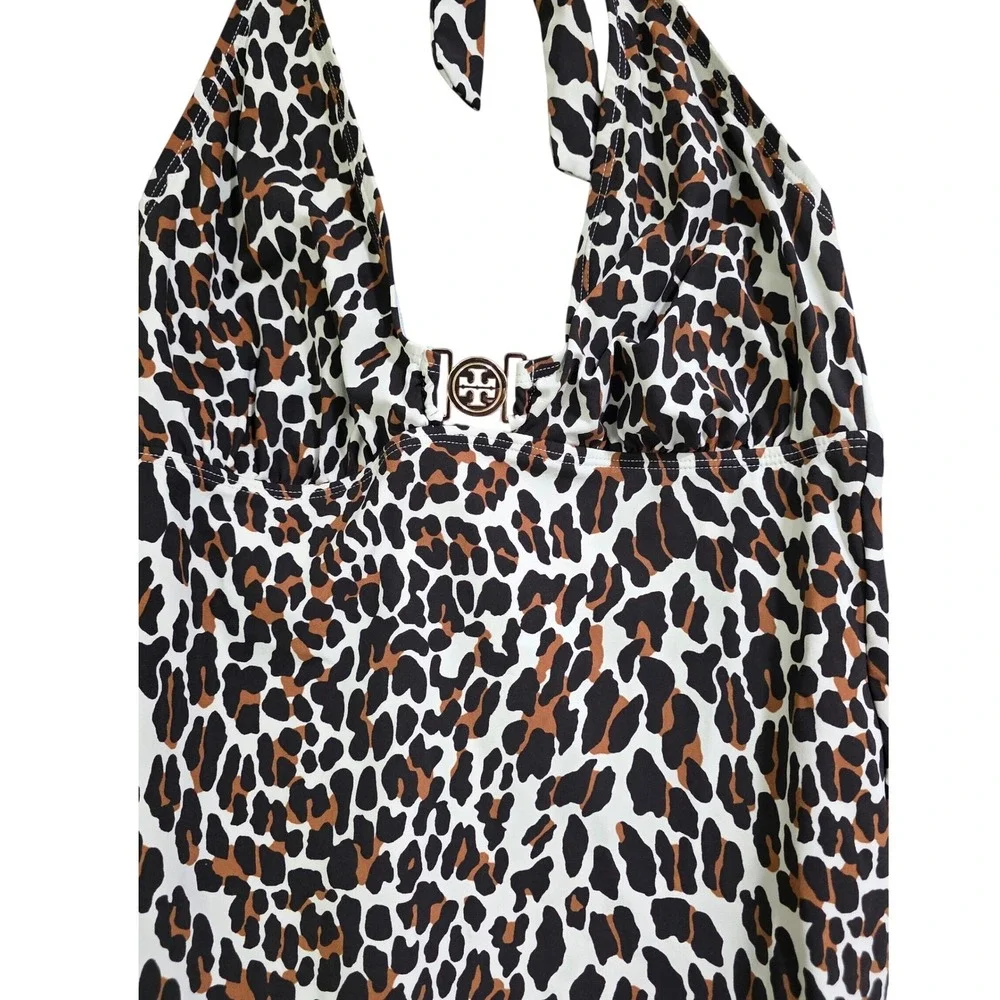 Tory Burch Leopard Print One Piece Swimsuit Womens‎ Medium Brown Excellent Logo